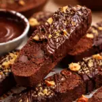 Delicious chocolate hazelnut biscotti with cocoa and roasted hazelnuts, perfect for coffee.