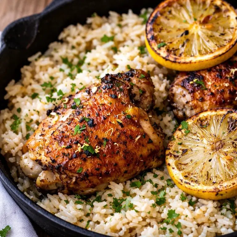 One Pot Greek Chicken and Rice prepared with zesty lemon and spices in a single pan.