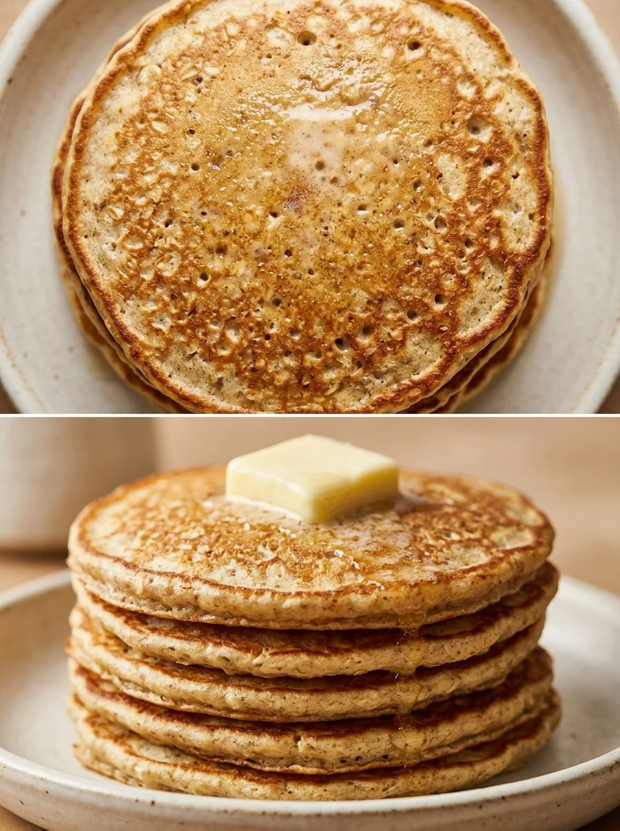 Fluffy oatmeal pancakes without banana served on a plate