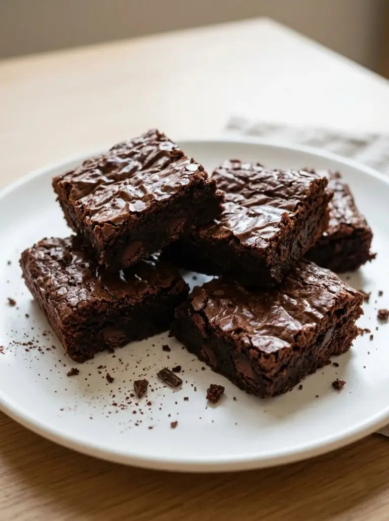 Greek Yogurt Brownies served on a plate with chocolate drizzles