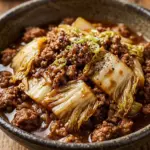Delicious low carb Mongolian ground beef served with cabbage.