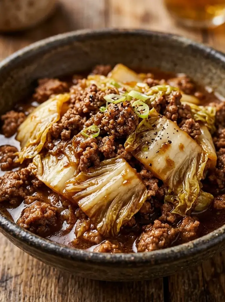 Delicious low carb Mongolian ground beef served with cabbage.